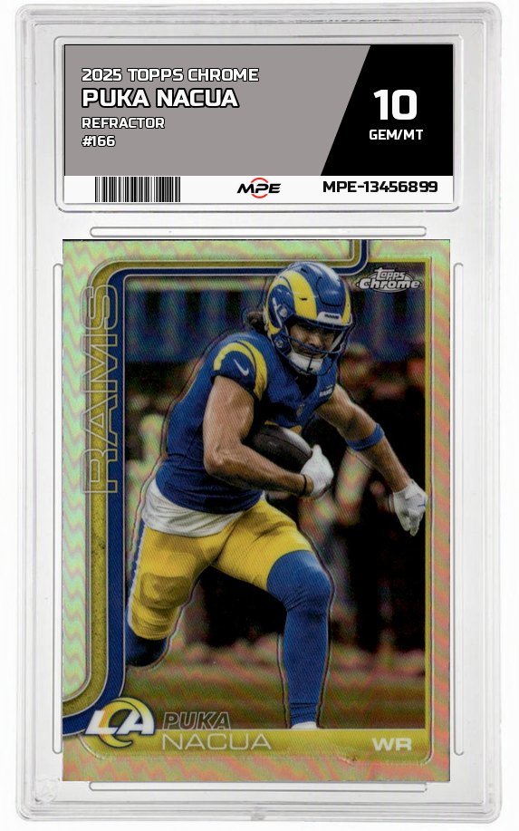 2025 TOPPS CHROME REFRACTOR #166 PUKA NACUA MPE 10 GEM/MT — graded card auctioned from the MPE vault