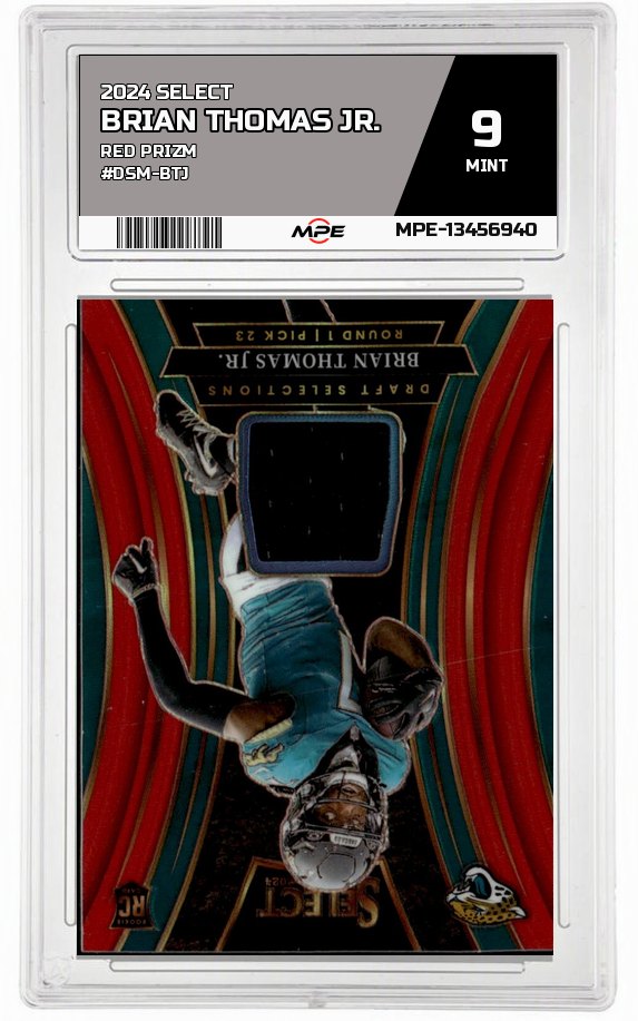 2024 SELECT RED PRIZM #DSM-BTJ BRIAN THOMAS JR. MPE 9 MINT — graded card auctioned from the MPE vault