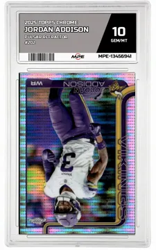 2025 TOPPS CHROME PULSAR REFRACTOR #202 JORDAN ADDISON MPE 10 GEM/MT — graded card up for auction