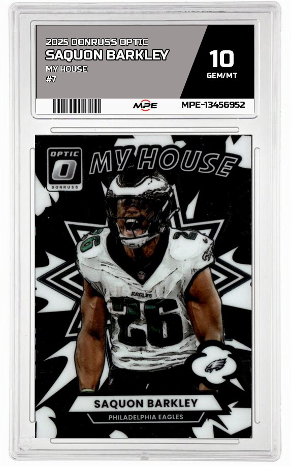 2025 DONRUSS OPTIC MY HOUSE #7 SAQUON BARKLEY MPE 10 GEM/MT — graded card auctioned from the MPE vault