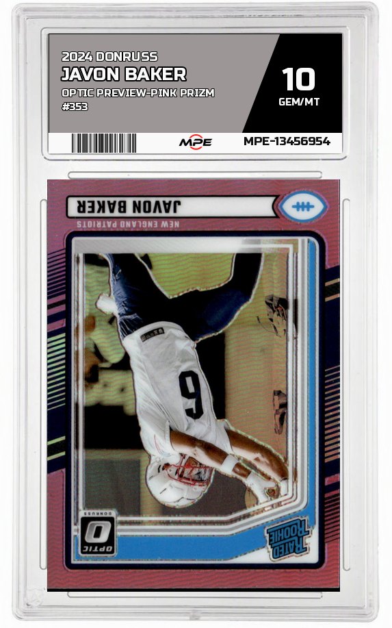 2024 DONRUSS OPTIC PREVIEW-PINK PRIZM #353 JAVON BAKER MPE 10 GEM/MT — graded card auctioned from the MPE vault