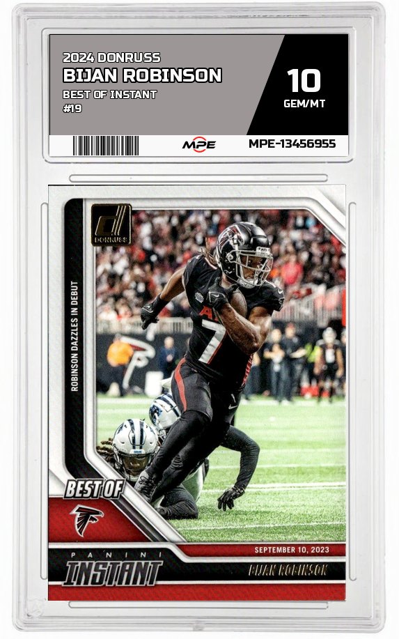 2024 DONRUSS BEST OF INSTANT #19 BIJAN ROBINSON MPE 10 GEM/MT — graded card auctioned from the MPE vault