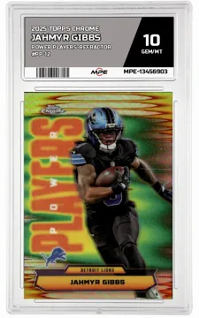 2025 TOPPS CHROME POWER PLAYERS-REFRACTOR #PP-12 JAHMYR GIBBS MPE 10 GEM/MT — graded card up for auction