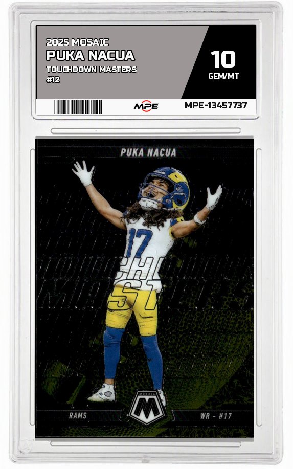 2025 MOSAIC TOUCHDOWN MASTERS #12 PUKA NACUA MPE 10 GEM/MT — graded card auctioned from the MPE vault