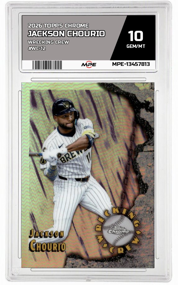 2026 TOPPS CHROME WRECKING CREW #WC-12 JACKSON CHOURIO MPE 10 GEM/MT — graded card auctioned from the MPE vault
