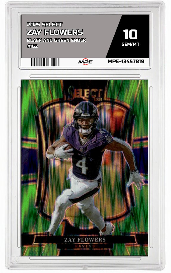 2025 SELECT Black and Green Shock #162 ZAY FLOWERS MPE 10 GEM/MT — graded card auctioned from the MPE vault