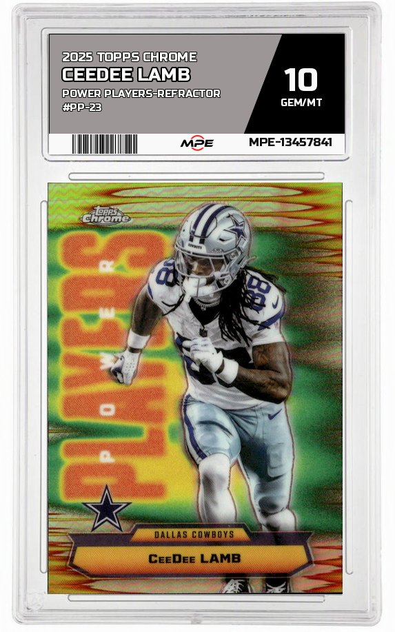 2025 TOPPS CHROME POWER PLAYERS-REFRACTOR #PP-23 CEEDEE LAMB MPE 10 GEM/MT — graded card auctioned from the MPE vault