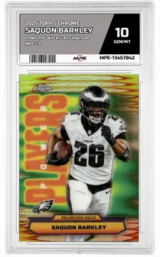 2025 TOPPS CHROME POWER PLAYERS-REFRACTOR #PP-13 SAQUON BARKLEY MPE 10 GEM/MT — graded card up for auction