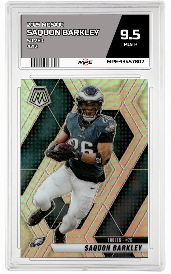 2025 MOSAIC SILVER #212 SAQUON BARKLEY MPE 9.5 MINT+ — graded card auctioned from the MPE vault