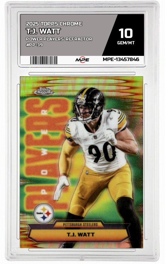 2025 TOPPS CHROME POWER PLAYERS-REFRACTOR #PP-39 T.J. WATT MPE 10 GEM/MT — graded card auctioned from the MPE vault