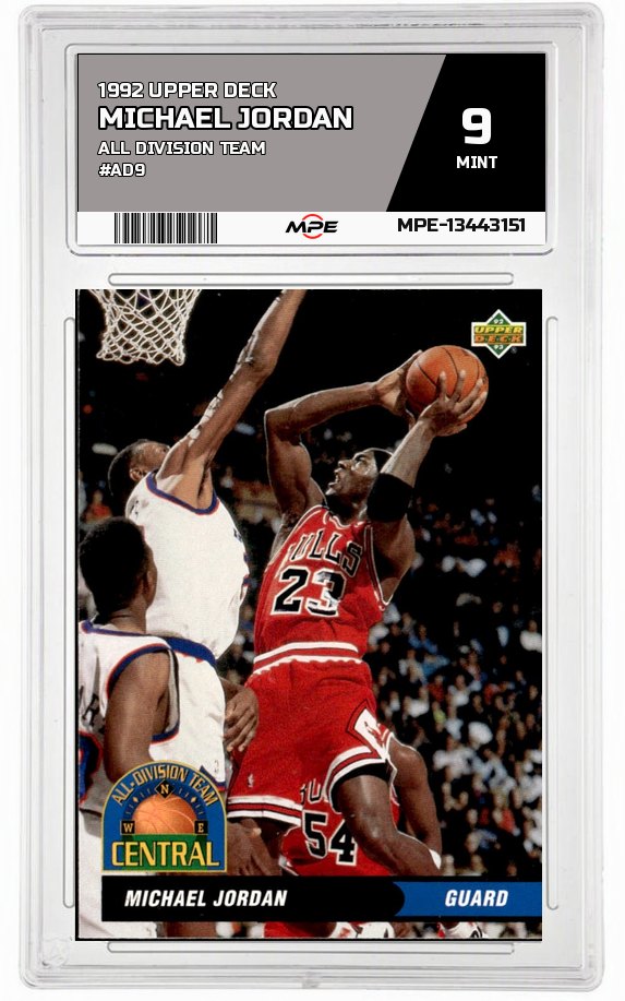 1992 UPPER DECK ALL DIVISION TEAM #AD9 MICHAEL JORDAN MPE 9 MINT — graded card auctioned from the MPE vault