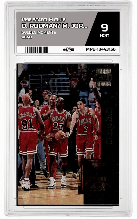 1996 STADIUM CLUB GOLDEN MOMENTS #GM3 D. RODMAN/ M. JORDAN MPE 9 MINT — graded card auctioned from the MPE vault