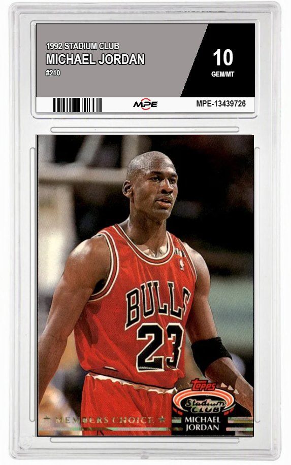 1992 STADIUM CLUB #210 MICHAEL JORDAN MPE 10 GEM/MT — graded card auctioned from the MPE vault