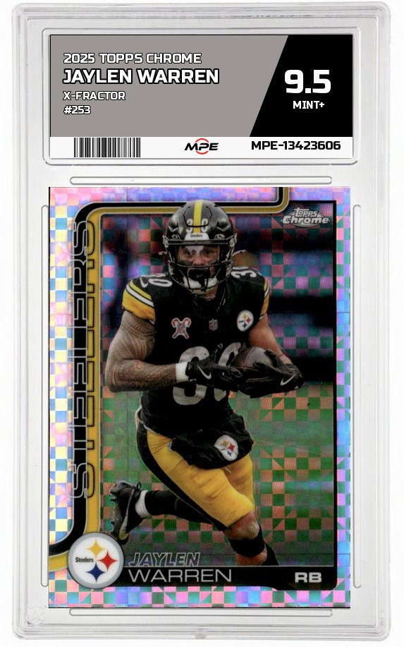 2025 TOPPS CHROME X-FRACTOR #253 JAYLEN WARREN MPE 9.5 MINT+ — graded card auctioned from the MPE vault