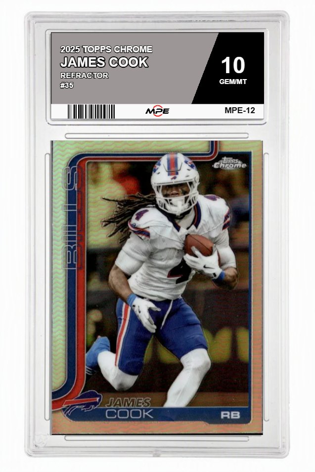 2025 TOPPS CHROME REFRACTOR #35 JAMES COOK MPE 10 GEM/MT — graded card auctioned from the MPE vault