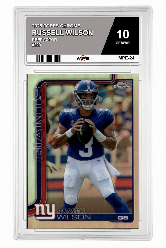 2025 TOPPS CHROME REFRACTOR #229 RUSSELL WILSON MPE 10 GEM/MT — graded card auctioned from the MPE vault