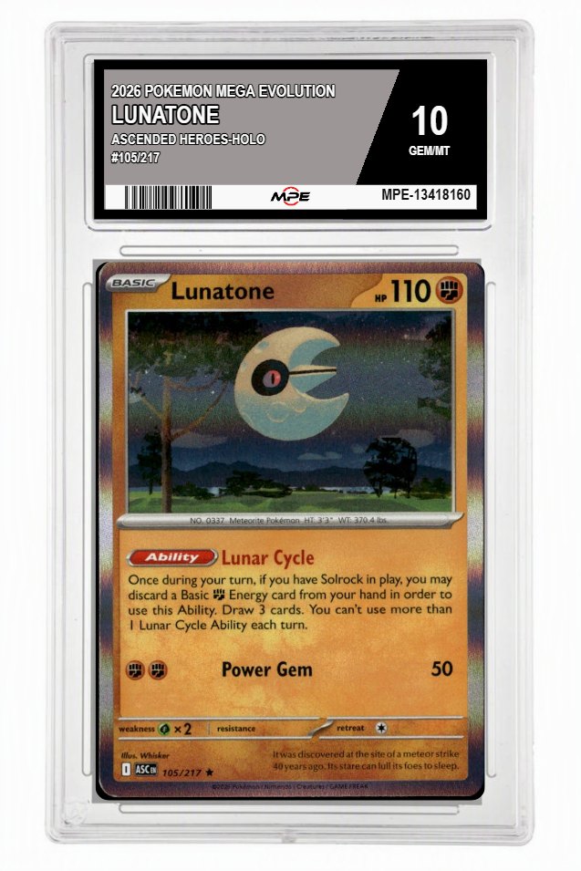 Lunatone — 2026 POKEMON MEGA EVOLUTION GEM/MT — graded card auctioned from the MPE vault