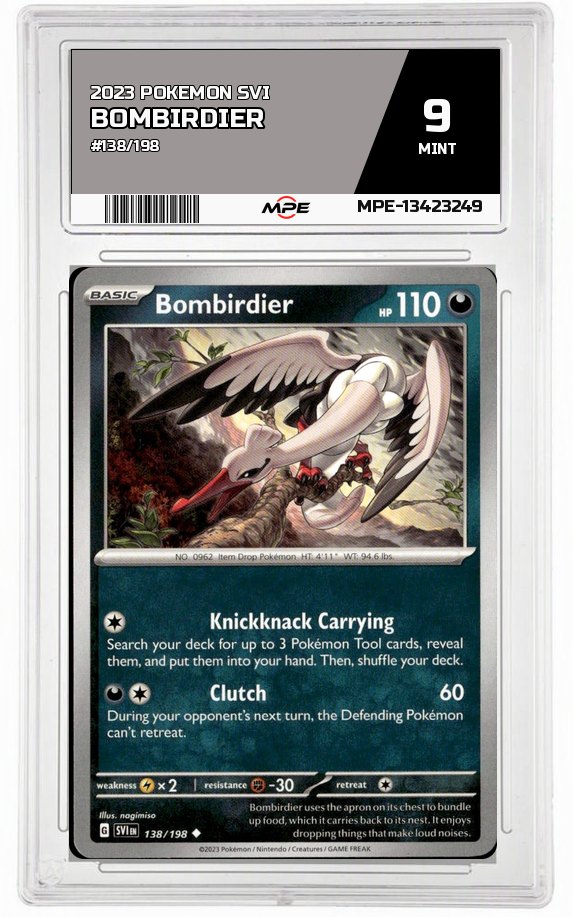 2023 POKEMON SVI #138/198 BOMBIRDIER MPE 9 MINT — graded card auctioned from the MPE vault