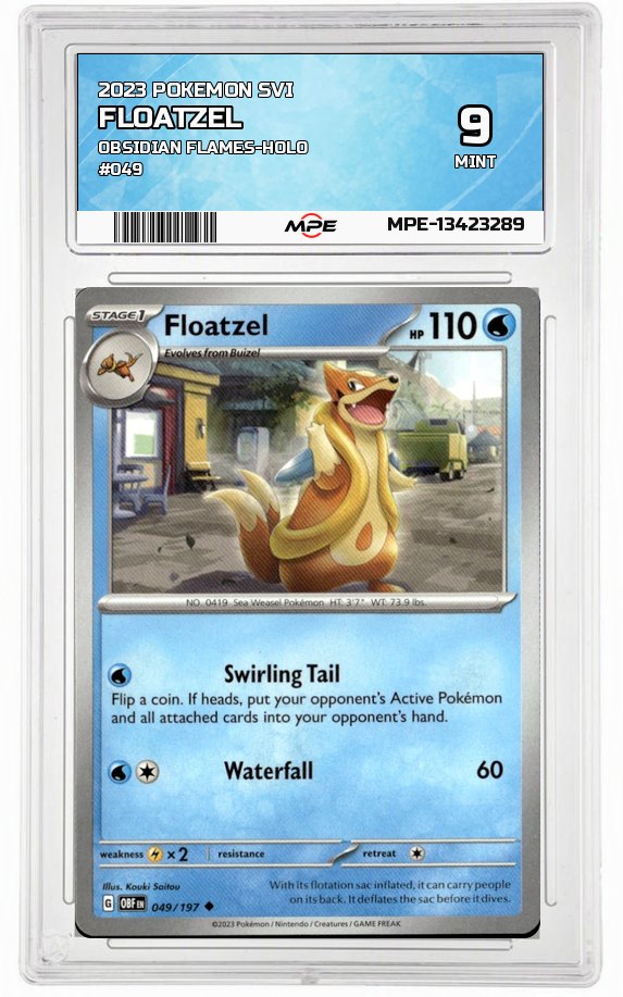 2023 POKEMON SVI OBSIDIAN FLAMES-HOLO #049 FLOATZEL MPE 9 MINT — graded card auctioned from the MPE vault