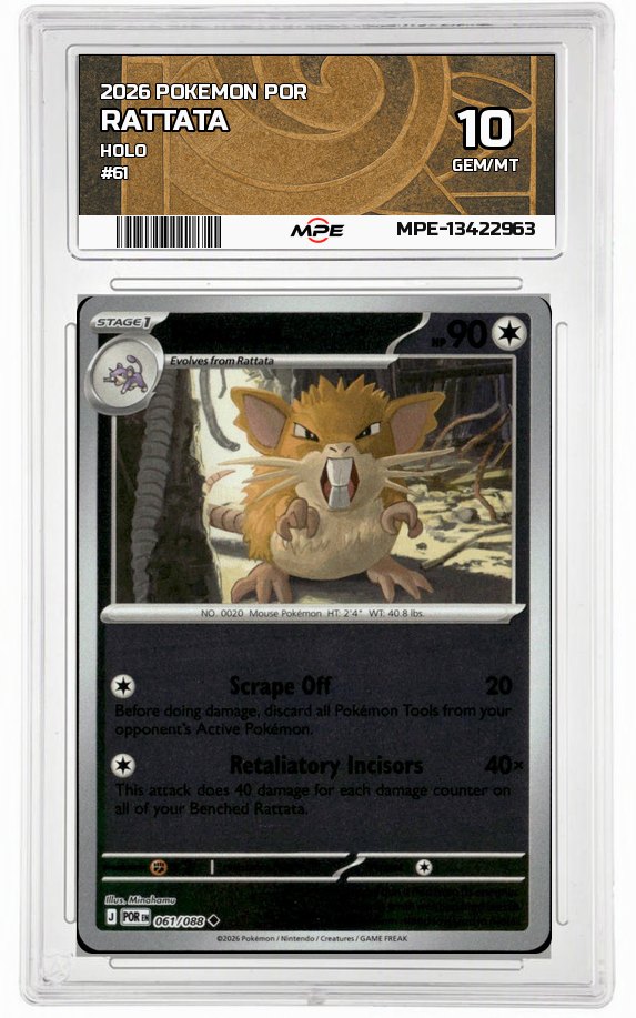 2026 POKEMON POR HOLO #61 RATTATA MPE 10 GEM/MT — graded card auctioned from the MPE vault