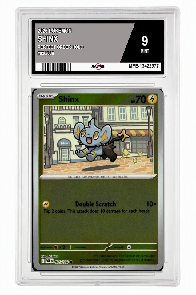 2026 POKEMON PERFECT ORDER-HOLO #026/088 SHINX MPE 9 MINT — graded card up for auction