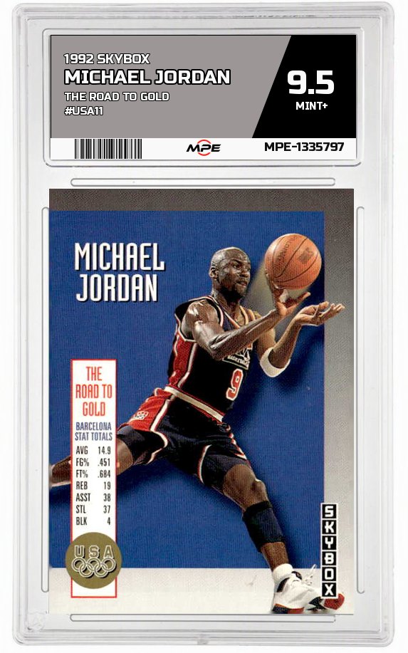 1992 SKYBOX THE ROAD TO GOLD #USA11 Michael Jordan MPE 9.5 MINT+ — graded card auctioned from the MPE vault